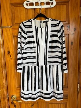 BCBGMaxAzria Black and White Striped Shift Dress